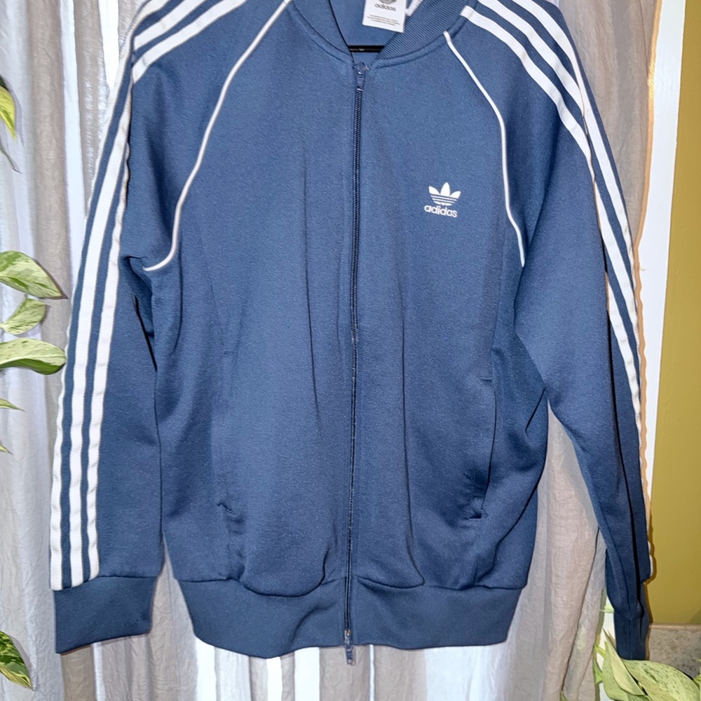 Adidas Navy Jacket with White Stripes size large